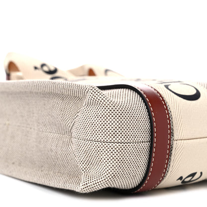 Chloe Cotton Calfskin Small Woody Ribbon Tote With Strap White Brown 14 of 20