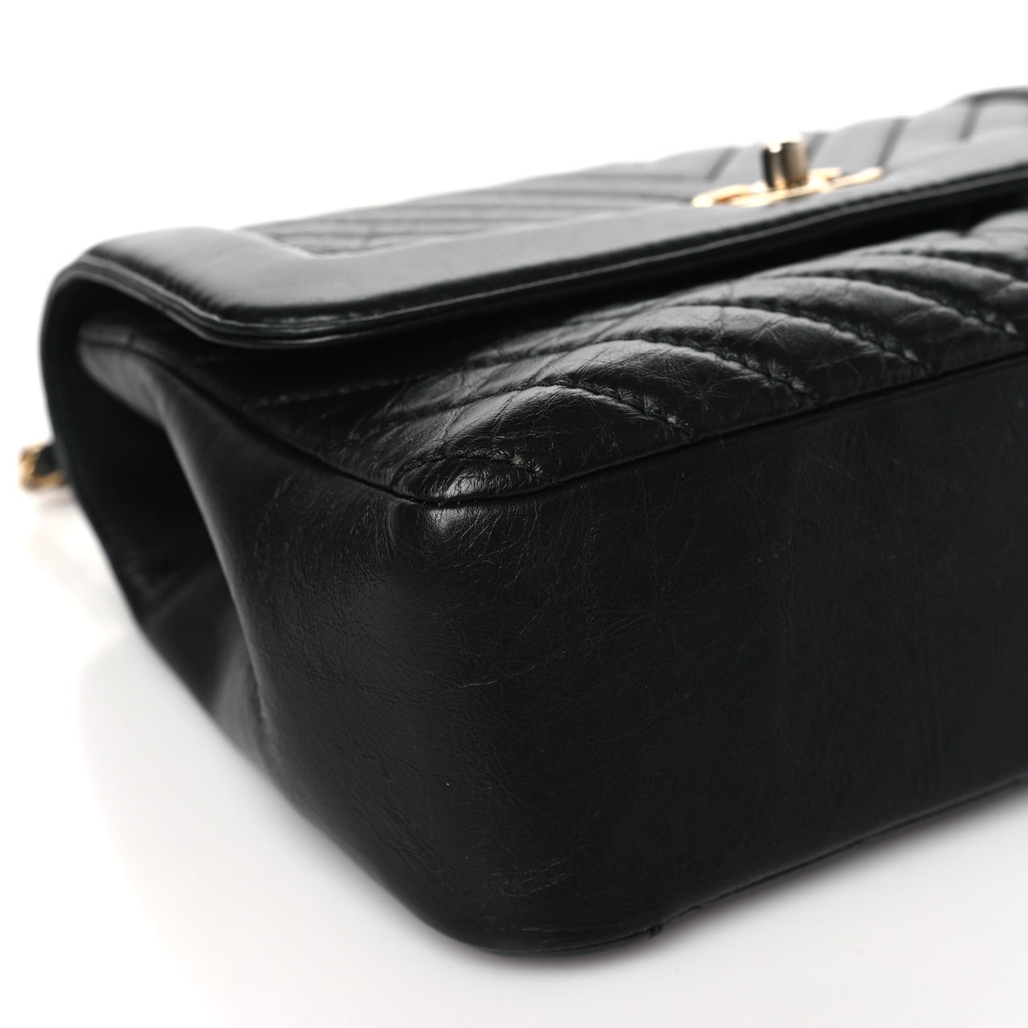 Calfskin Chevron Quilted Top Handle Flap Black