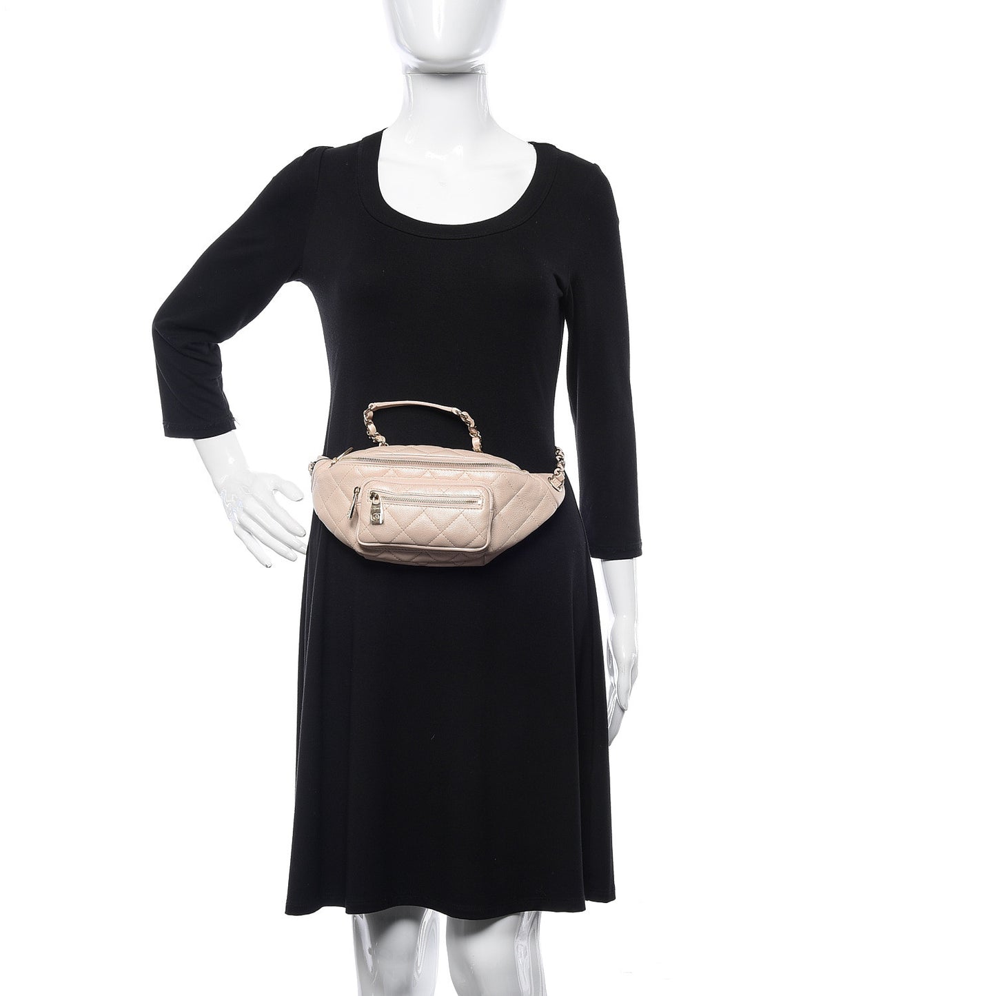 Iridescent Calfskin Quilted All About Waist Belt Bag Beige