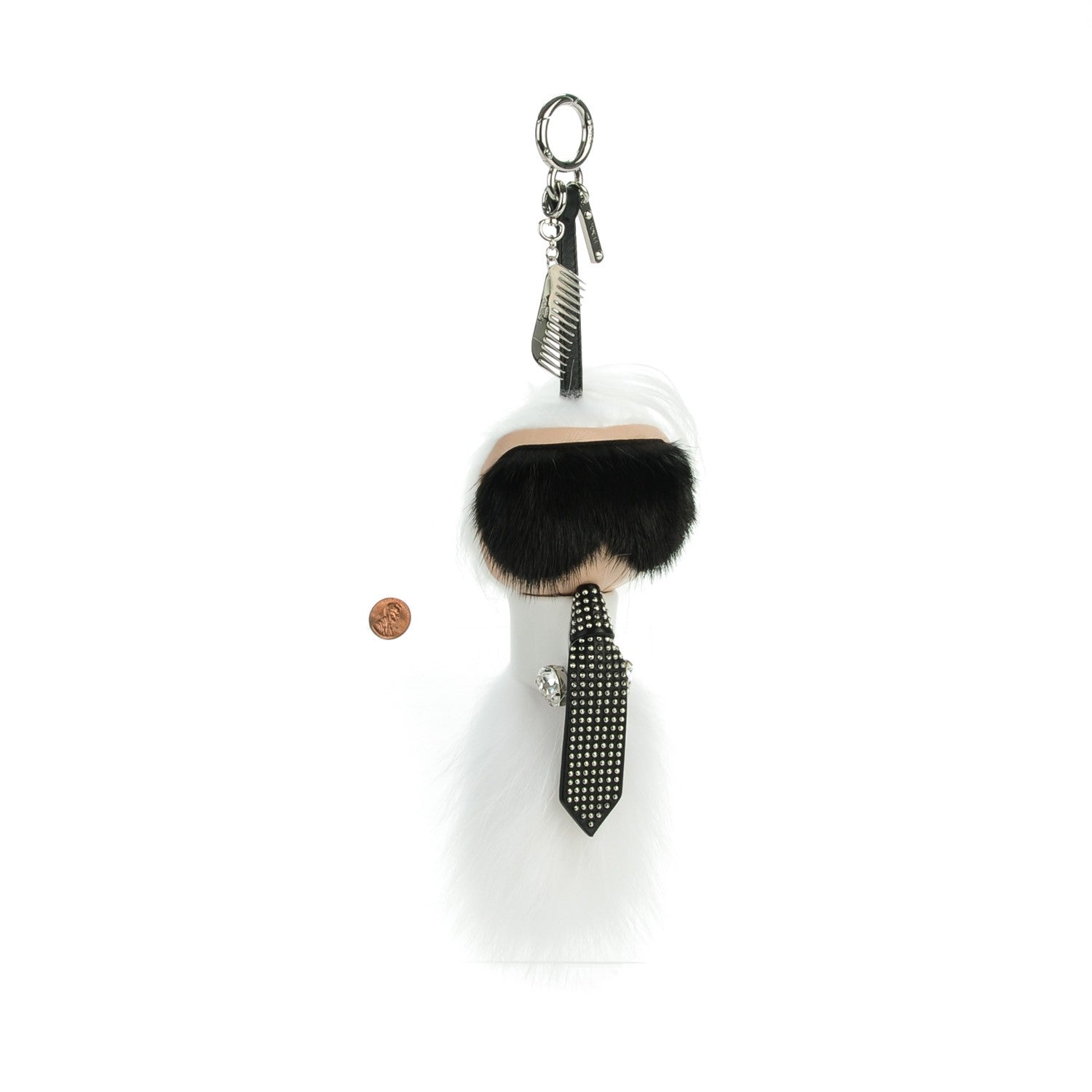 Fendi Fox Goat Mink Fur Nappa Crystal Studded Mini Karlito Tuxedo Bag Charm White Multicolor 2 of 6