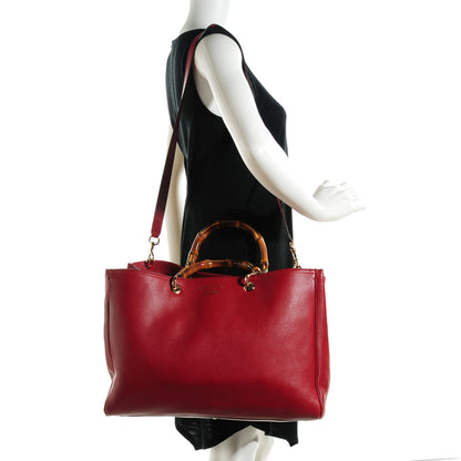 Gucci Calfskin Large Bamboo Shopper Tote Red 2 of 7