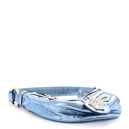 Versace Metallic Calfskin Mini Repeat Zip Hobo Blue 4 of 9