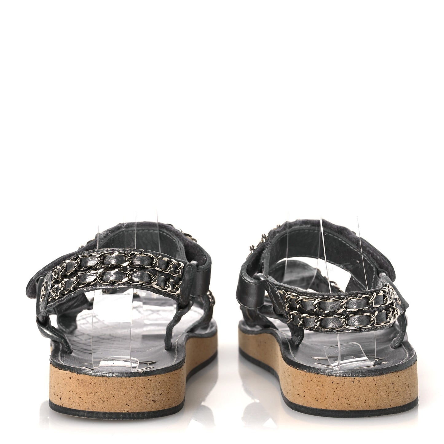 Metallic Laminated Goatskin Chain Flat Sandals 39 Dark Silver