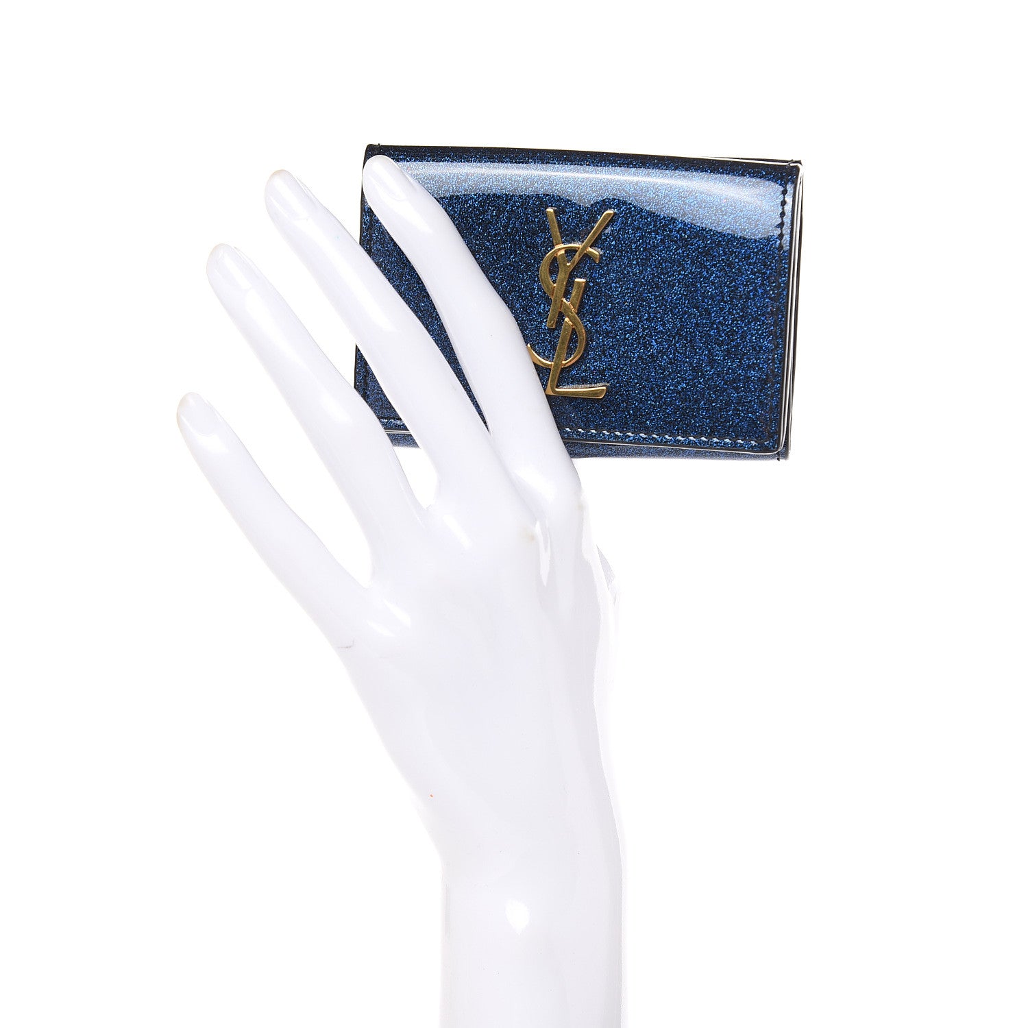 Saint Laurent Glitter Patent Monogram Trifold Wallet Cobalt 2 of 7
