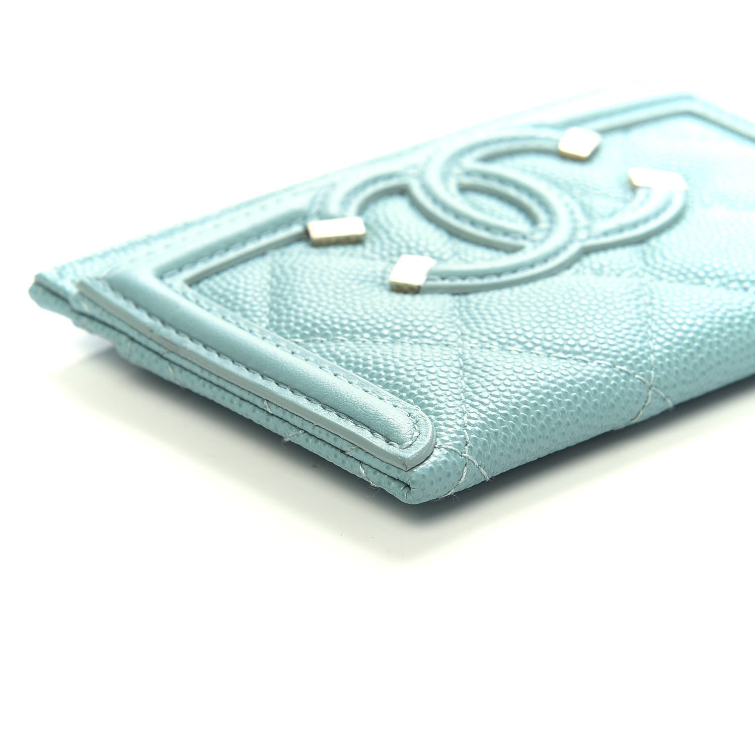 Chanel Caviar Quilted Filigree Card Holder Light Blue 8 of 9