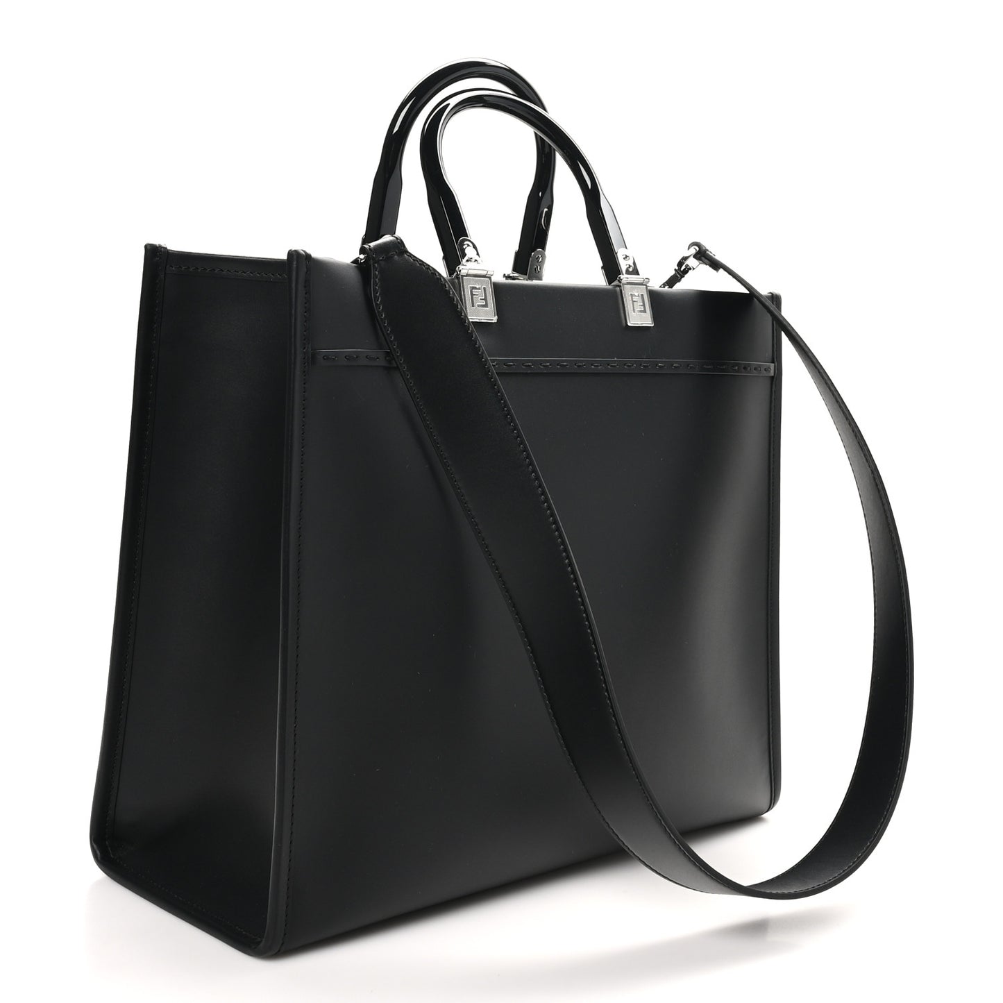Vitello King Plexiglass Logo Embossed Medium Fendi Sunshine Shopper Tote Black White