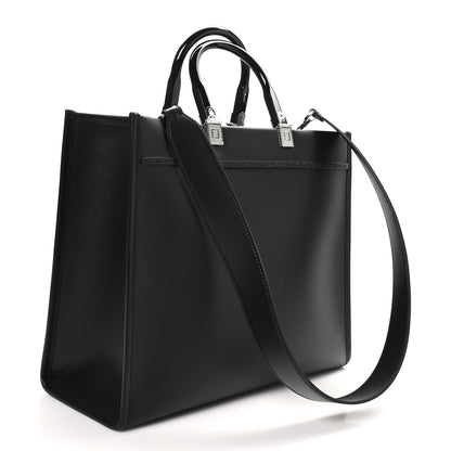 Fendi Vitello King Plexiglass Logo Embossed Medium Fendi Sunshine Shopper Tote Black White 2 of 9