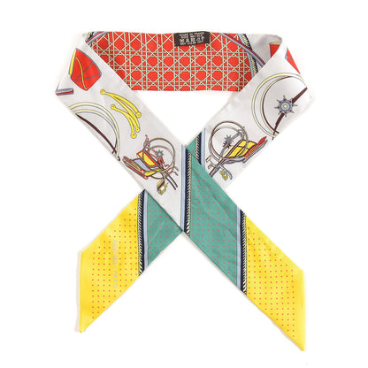 Hermes Silk Les Voitures A Transformation Twilly Gris Perle Rouge Jaune Vif 1 of 5