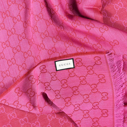 Gucci Wool Silk GG Monogram GGWeblong Fringe Scarf Shawl Red Pink 3 of 4