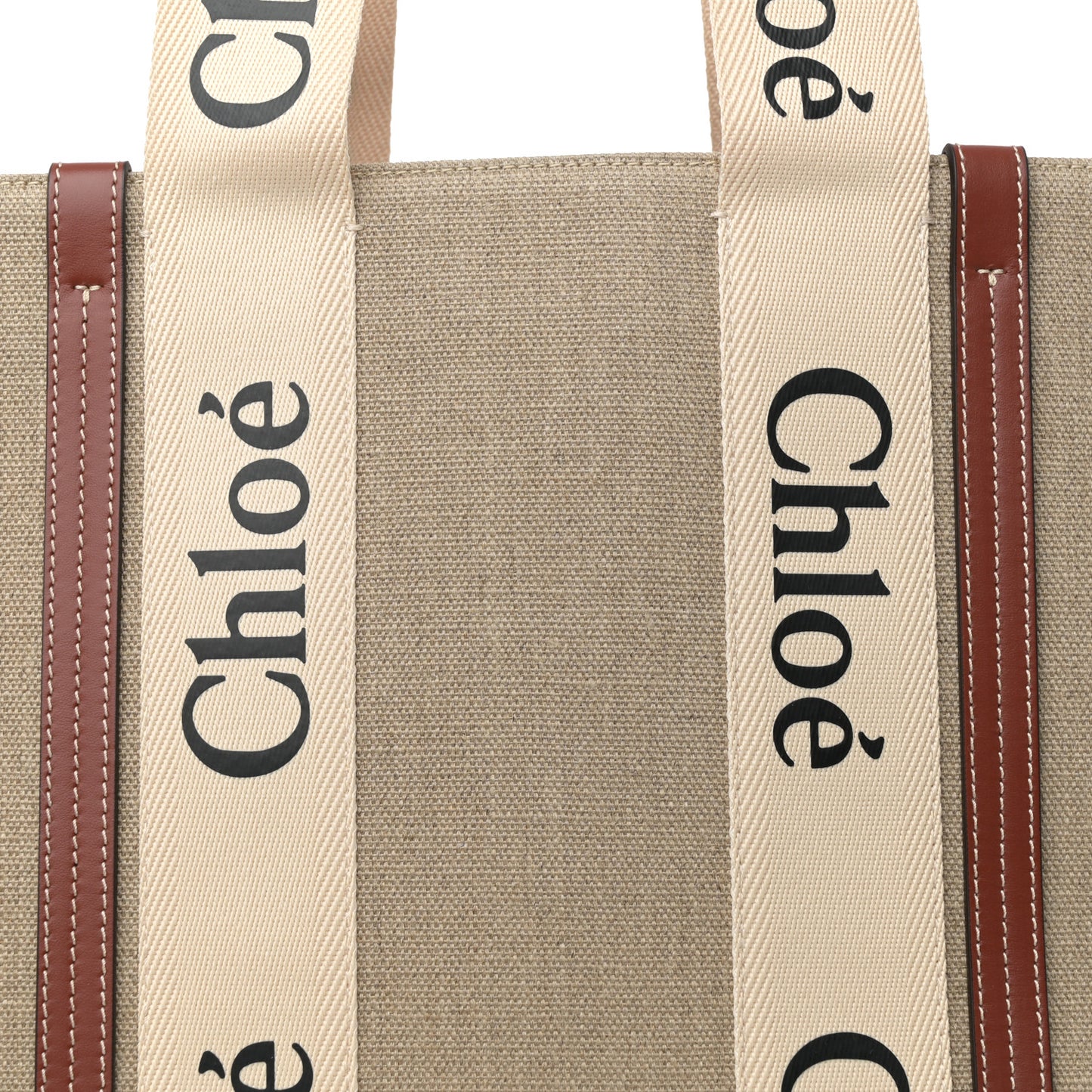 Cotton Calfskin Large Woody Ribbon Tote White Brown
