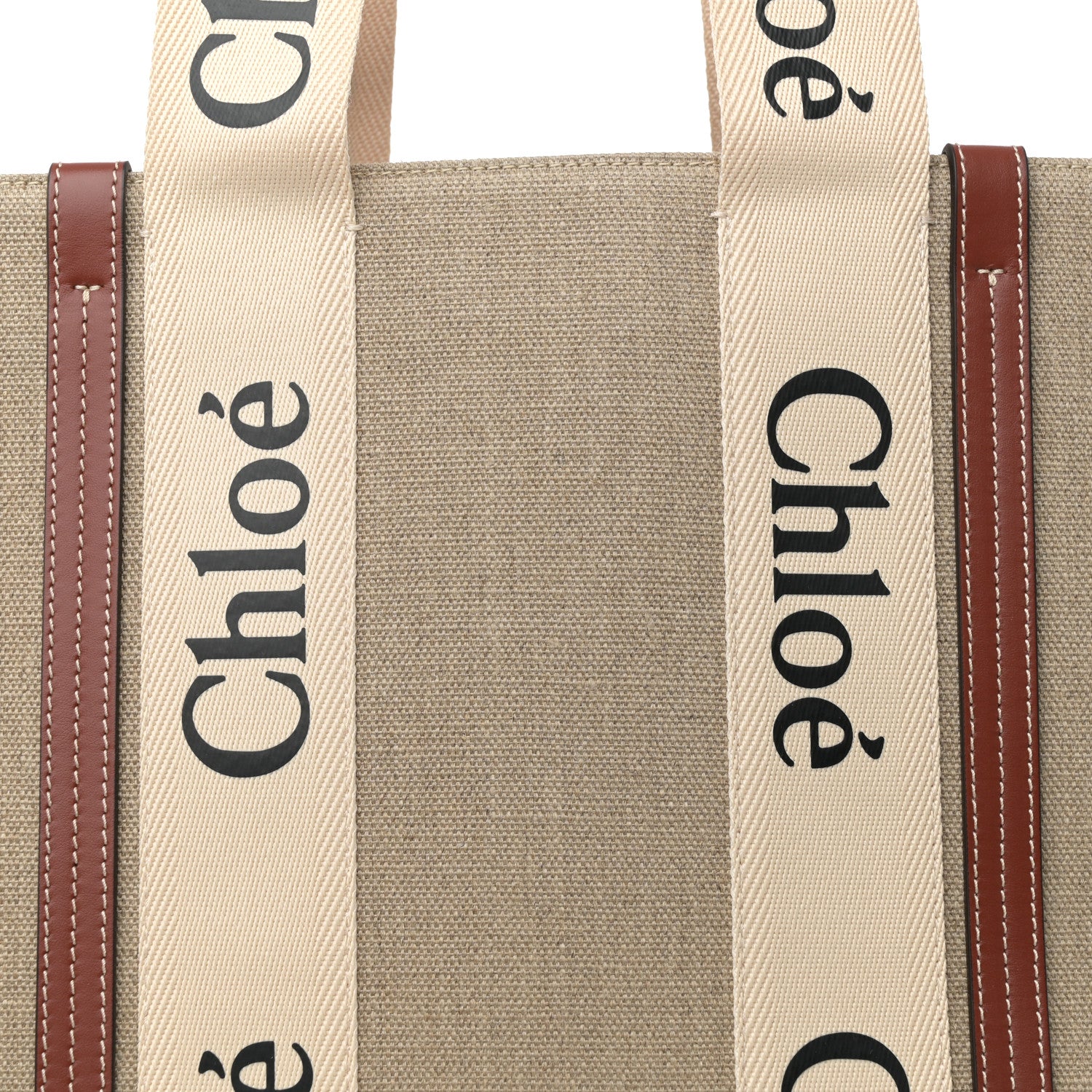 Chloe Cotton Calfskin Large Woody Ribbon Tote White Brown 8 of 12