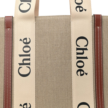 Chloe Cotton Calfskin Large Woody Ribbon Tote White Brown 8 of 12
