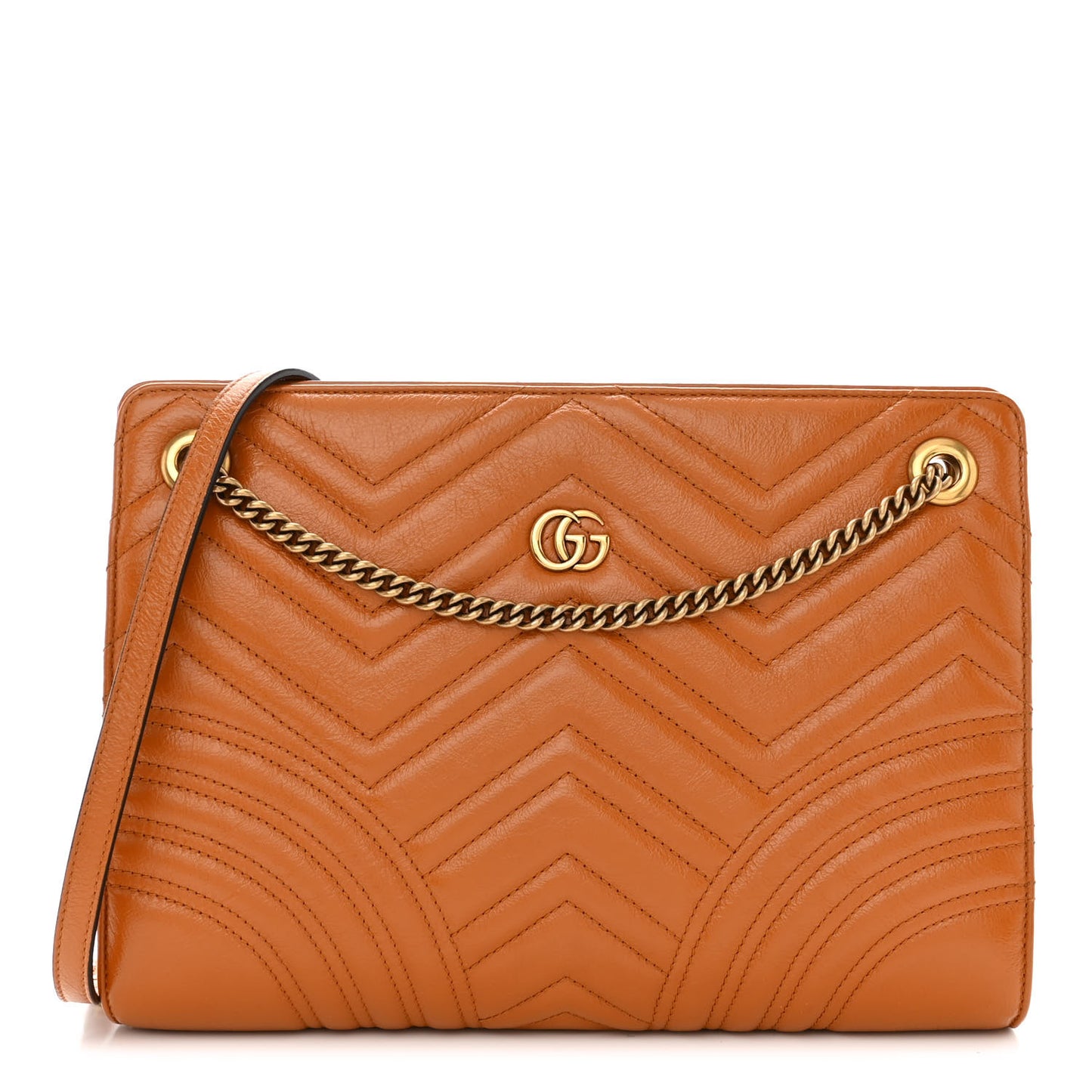 Azalea Calfskin Matelasse Heart Medium GG Marmont Slim Shoulder Bag Cognac