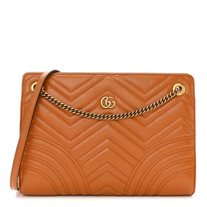 Gucci Azalea Calfskin Matelasse Heart Medium GG Marmont Slim Shoulder Bag Cognac 1 of 11
