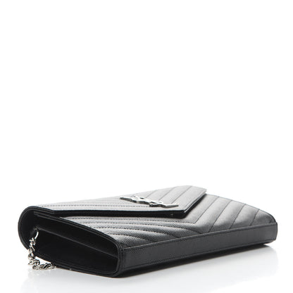 Saint Laurent Grain De Poudre Matelasse Chevron Monogram Chain Wallet Black 4 of 11