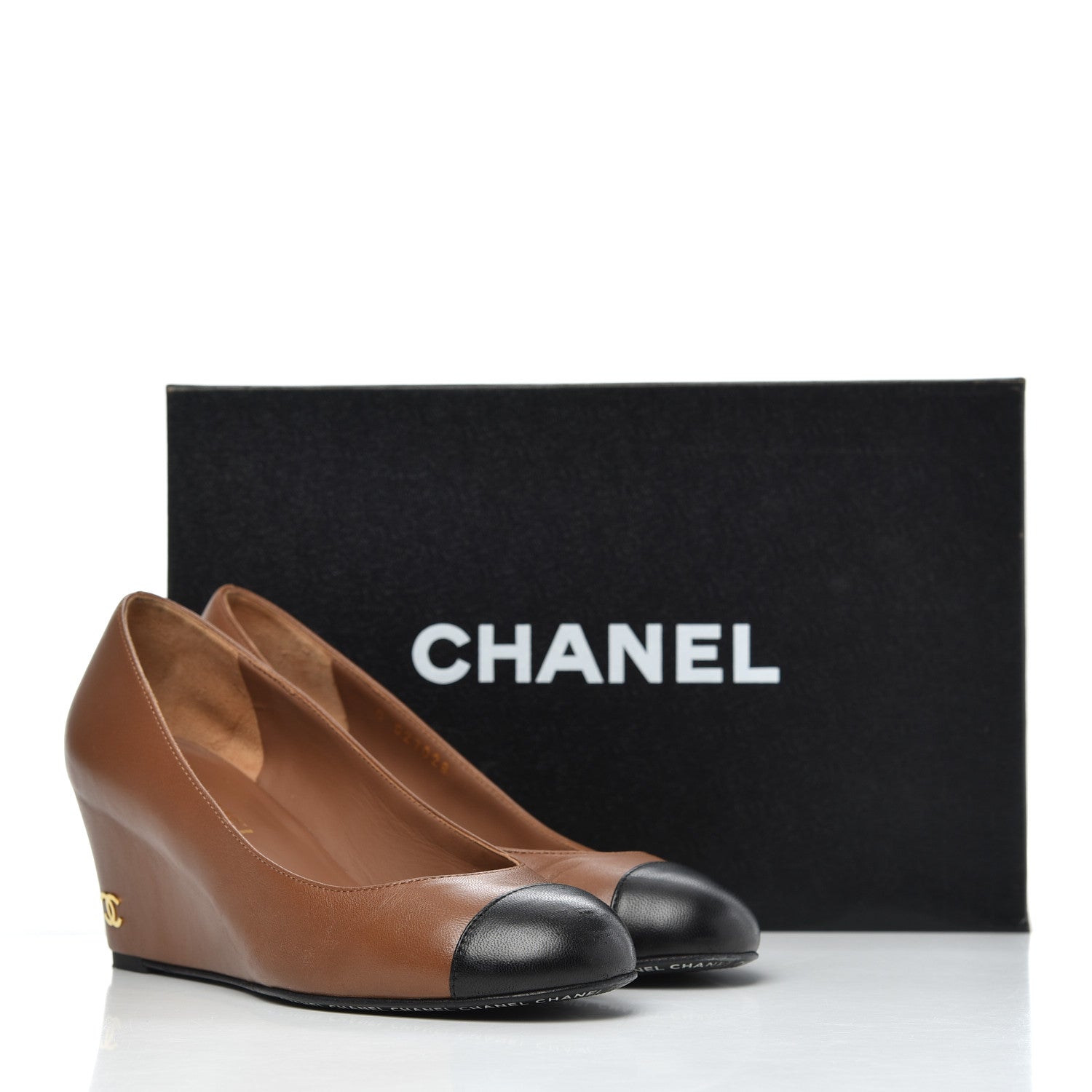 Chanel Lambskin Cap Toe Wedges 36 Brown Black 21 of 21