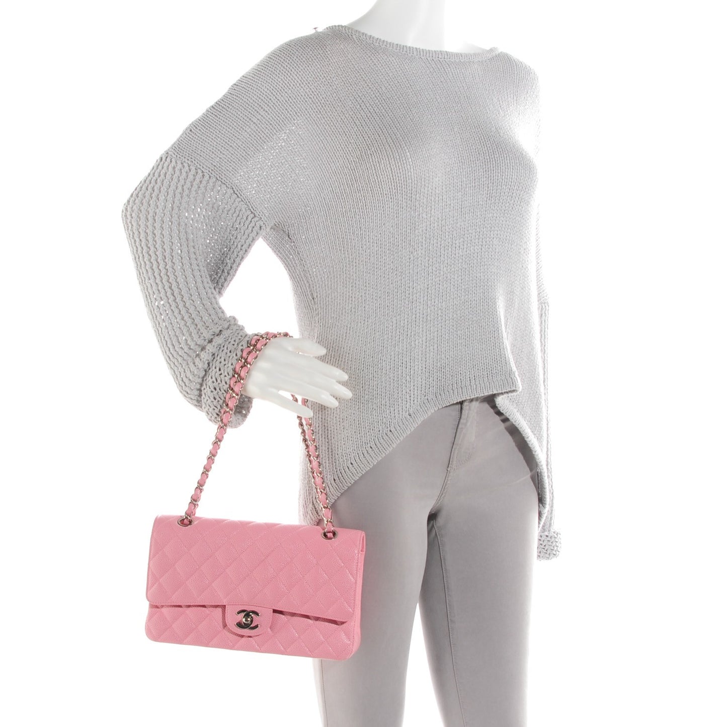 Caviar Quilted Medium Double Flap Pink