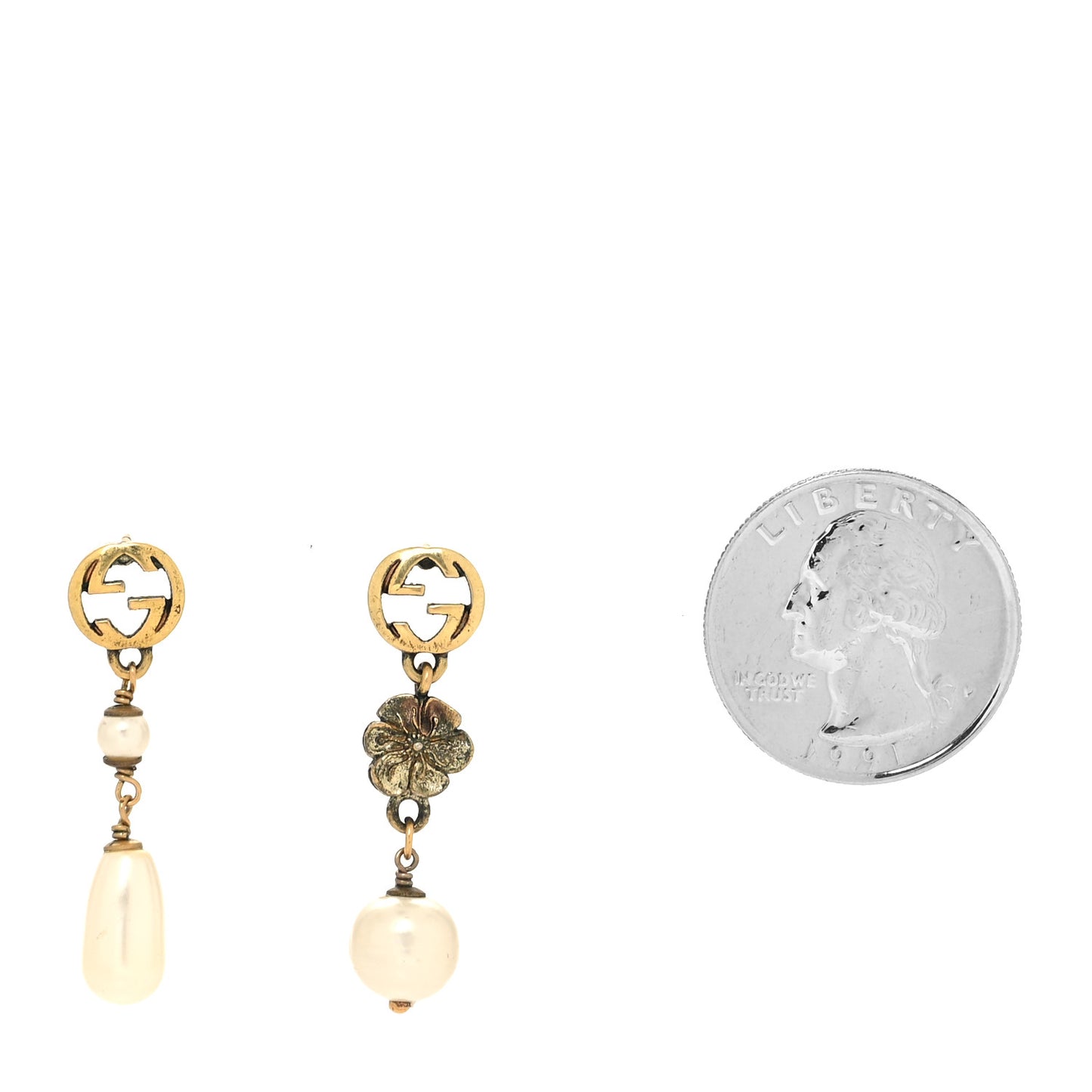 Pearl Interlocking G Flower Earrings Gold