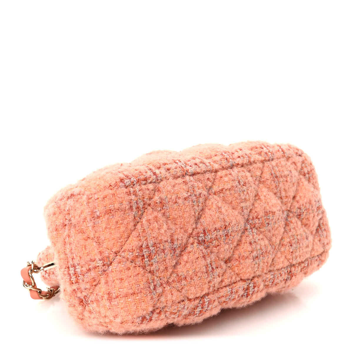 Wool Tweed Quilted CC Kisslock Clutch Coral Pink