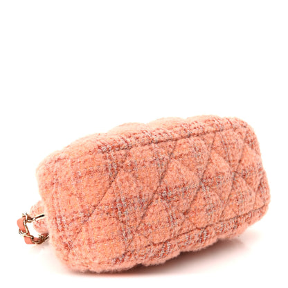 Chanel Wool Tweed Quilted CC Kisslock Clutch Coral Pink 4 of 10
