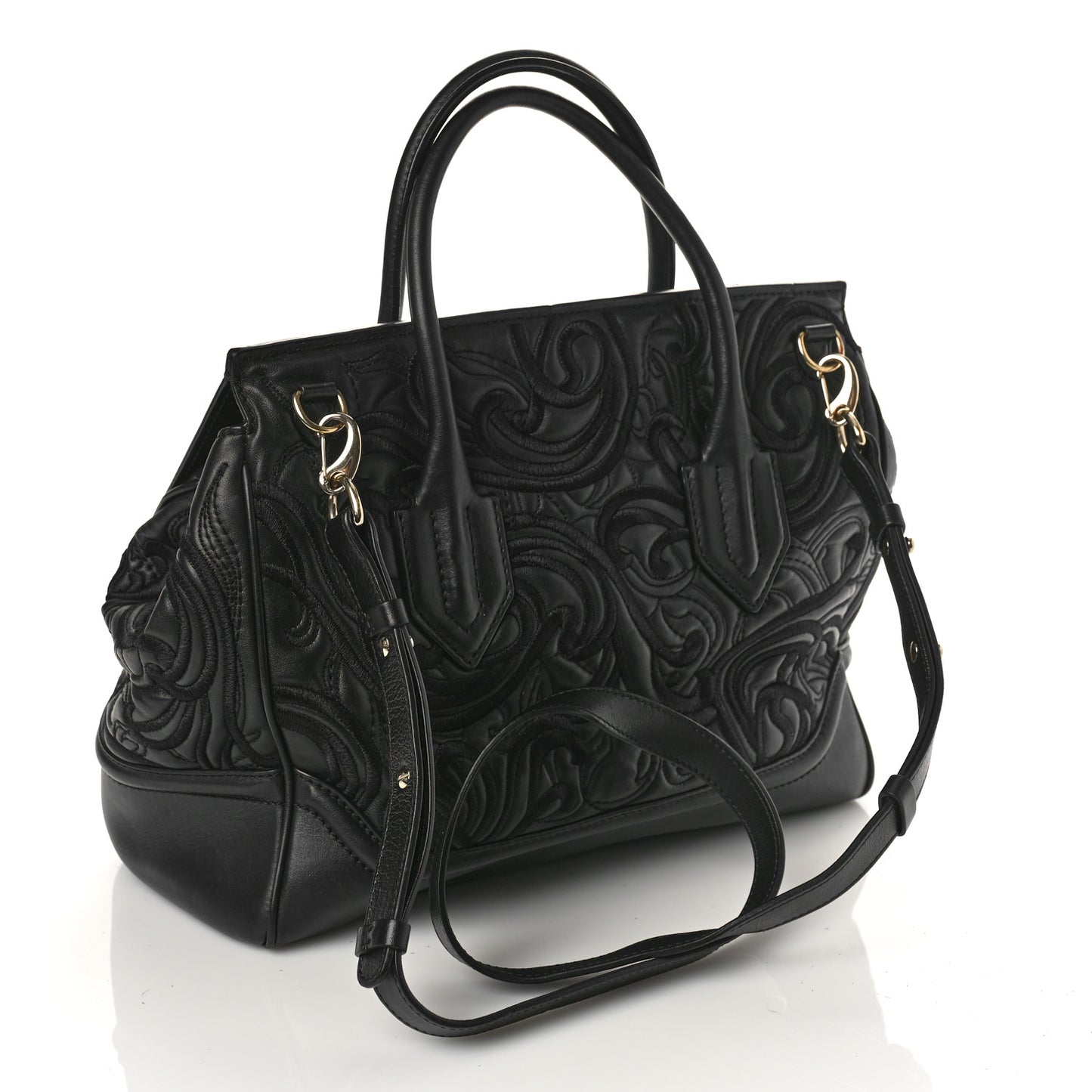 Calfskin Embroidered Medium Baroque Palazzo Empire Bag Black