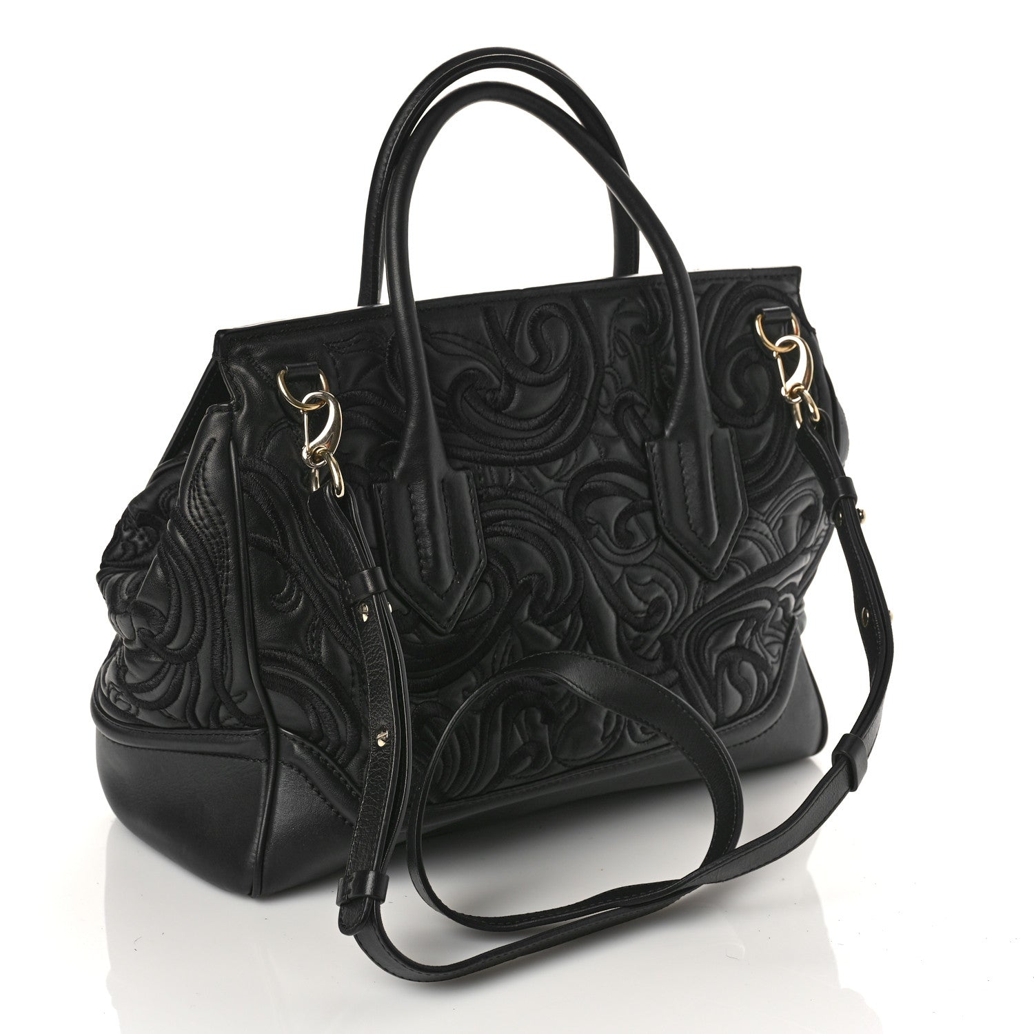 Versace Calfskin Embroidered Medium Baroque Palazzo Empire Bag Black 2 of 13