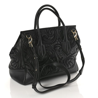Versace Calfskin Embroidered Medium Baroque Palazzo Empire Bag Black 2 of 13