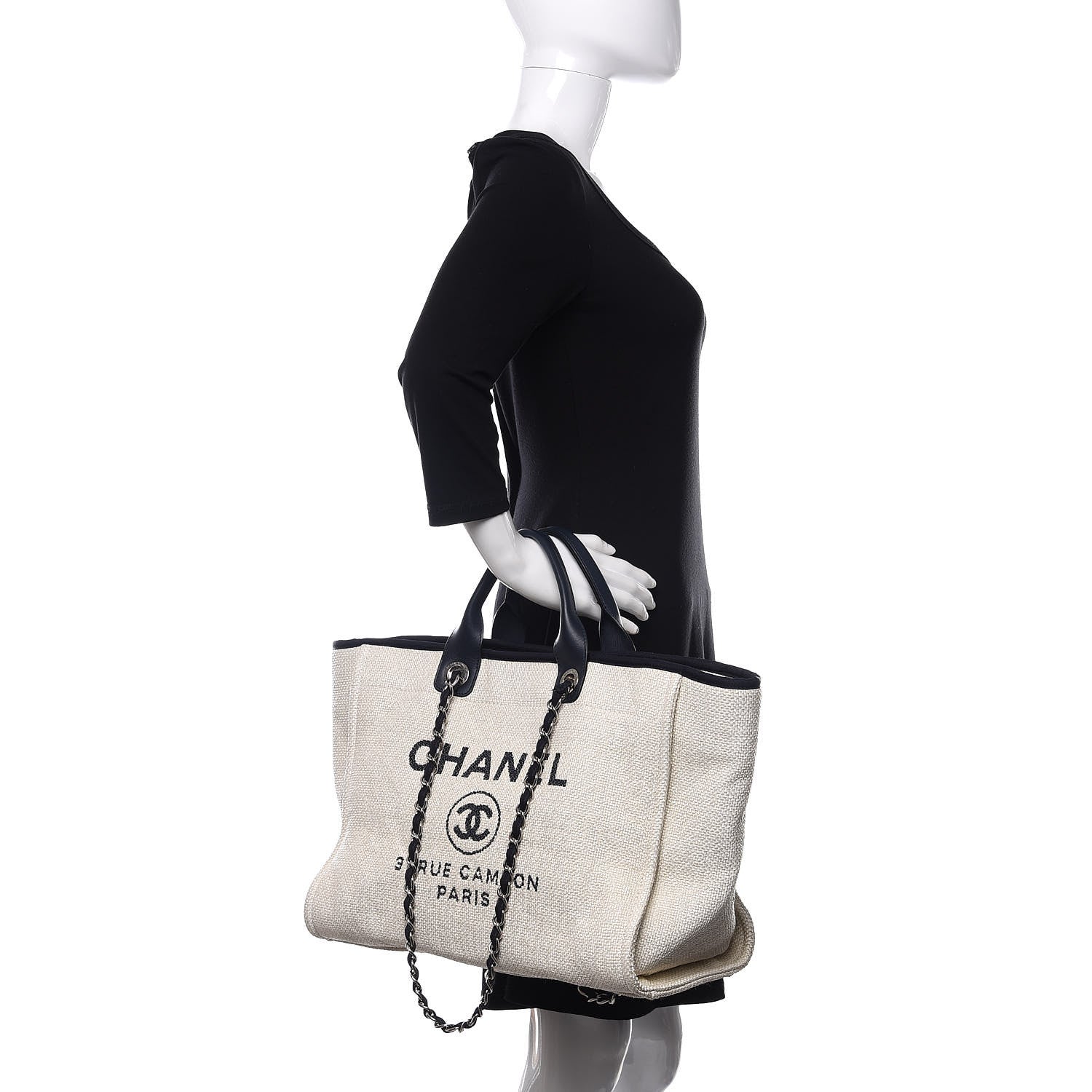 Chanel Woven Straw Raffia Medium Deauville Tote White Navy 3 of 16