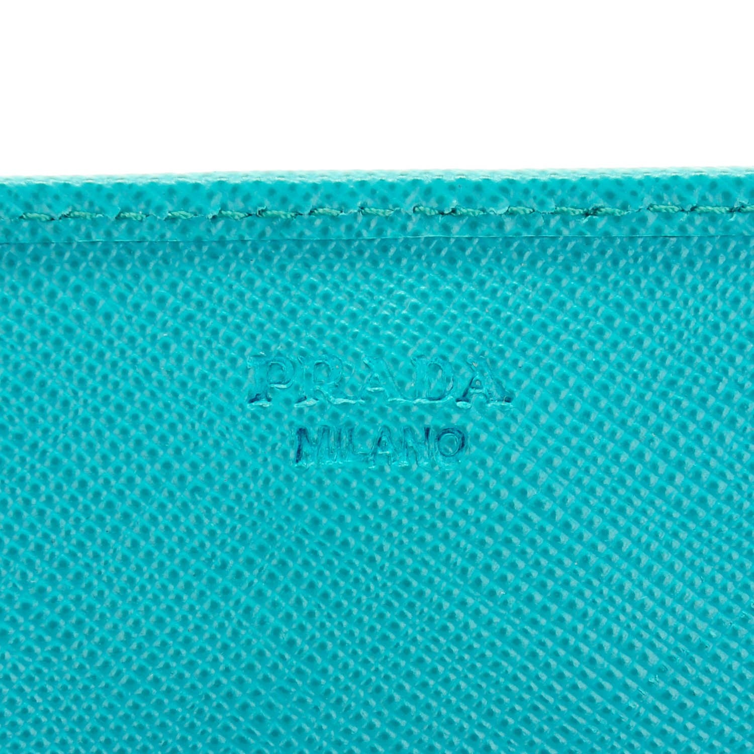 Prada Saffiano Metal Oro Chain Wallet Turchese 6 of 7
