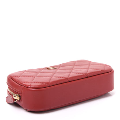 Chanel Lambskin Quilted Small Curvy Pouch Cosmetic Case Red 3 of 9