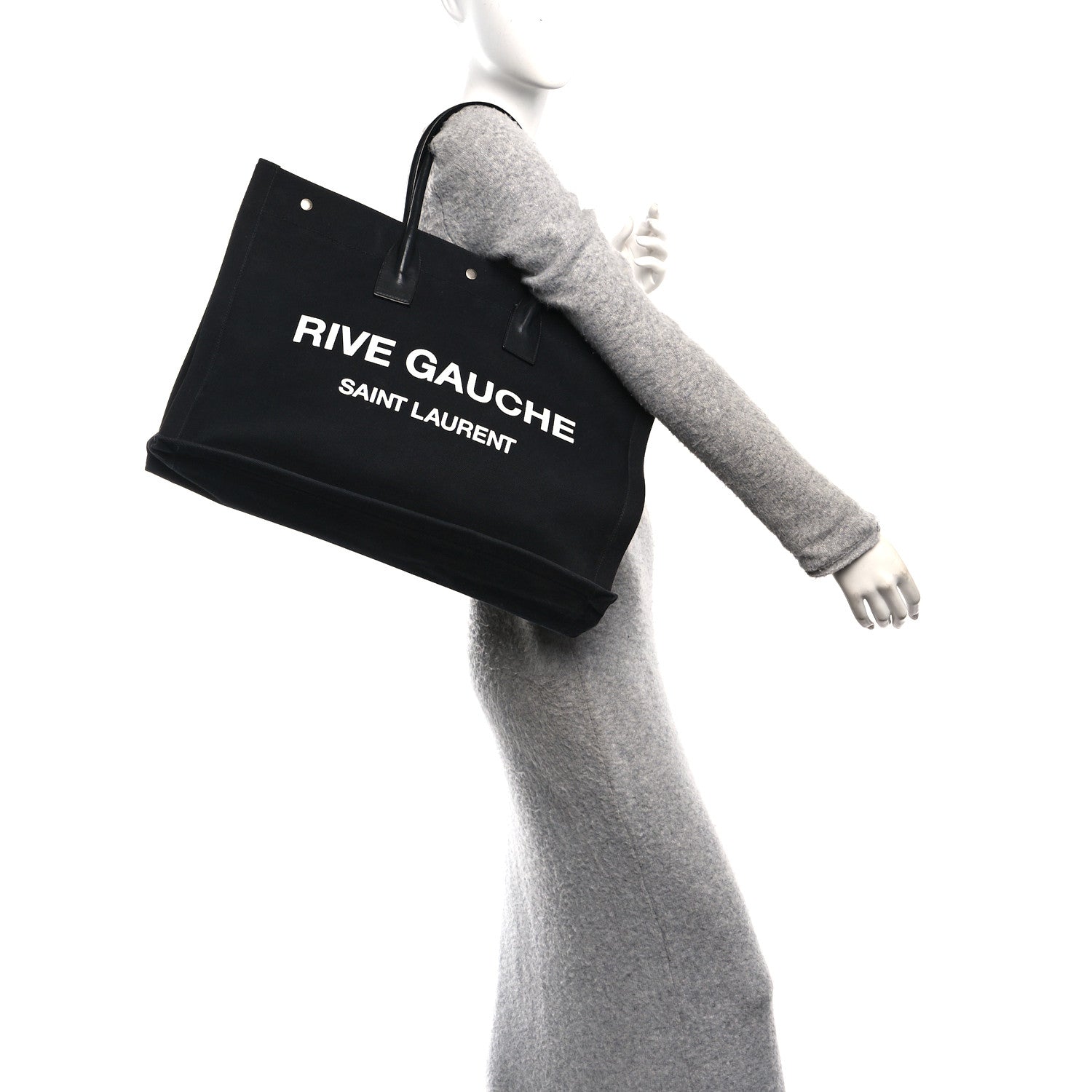 Saint Laurent Linen Calfskin Rive Gauche Tote Black 2 of 10