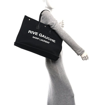 Saint Laurent Linen Calfskin Rive Gauche Tote Black 2 of 10