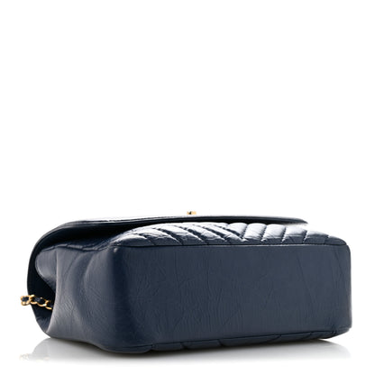 Chanel Calfskin Chevron Quilted Top Handle Flap Navy 4 of 13
