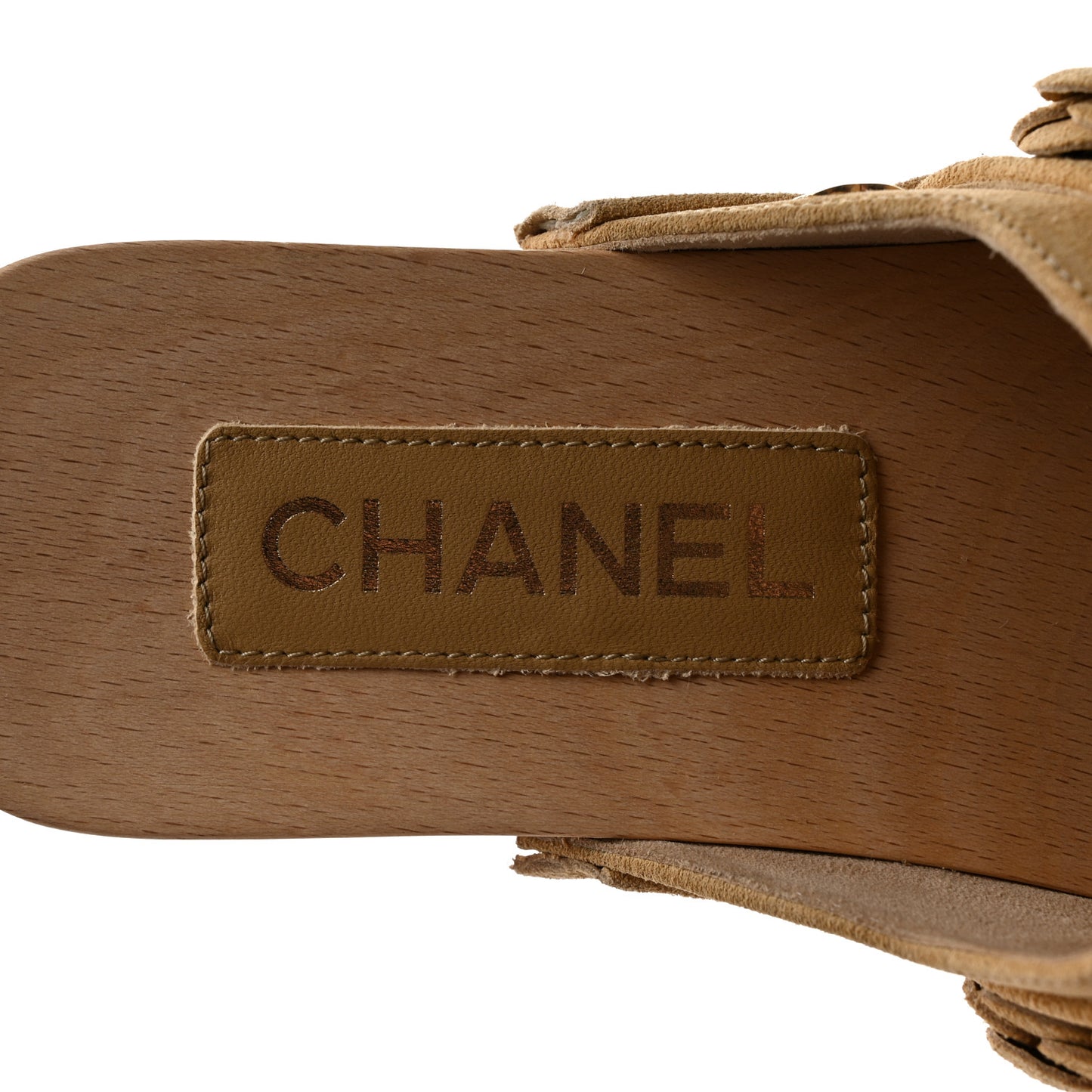 Suede Calfskin Camellia Mules 38 Beige