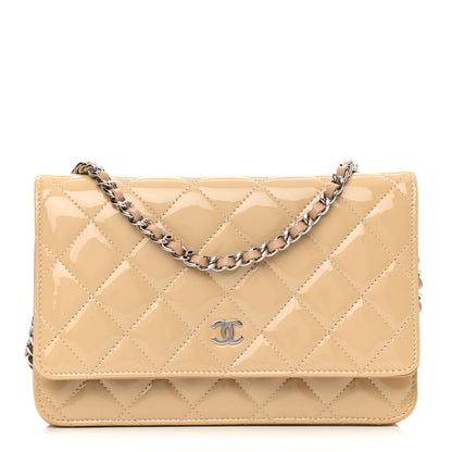 Chanel Patent Quilted Wallet On Chain WOC Beige 1 of 11
