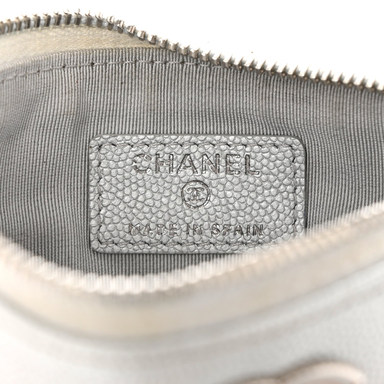 Chanel Metallic Caviar Chevron Quilted Small Vintage Mademoiselle Cosmetic Case Silver 6 of 9