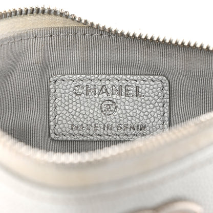 Chanel Metallic Caviar Chevron Quilted Small Vintage Mademoiselle Cosmetic Case Silver 6 of 9