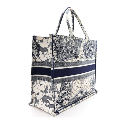 Christian Dior Canvas Embroidered Large Around The World Book Tote Blue 3 of 11