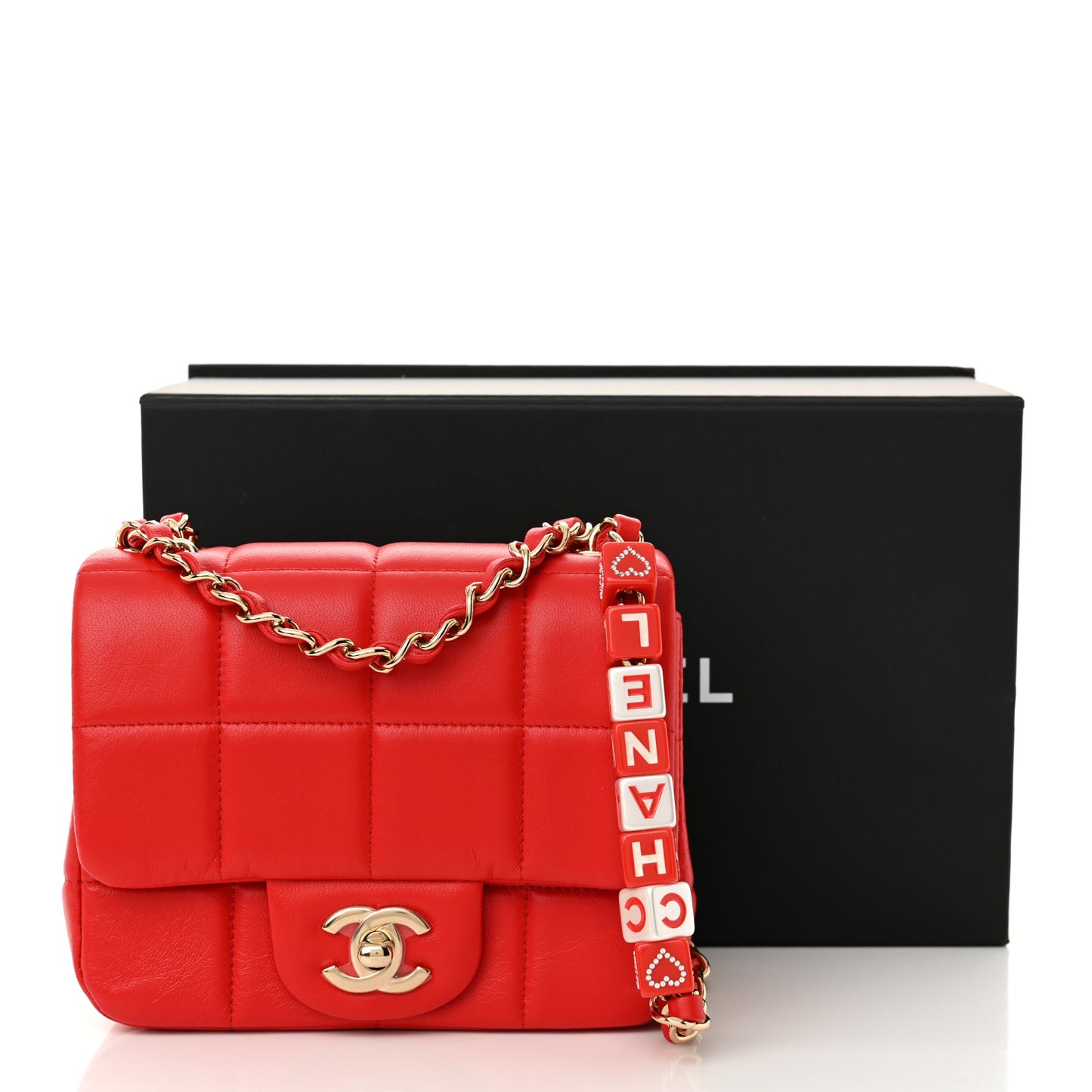 Lambskin Resin Crystal Square Quilted Monacoco Mini Flap Red
