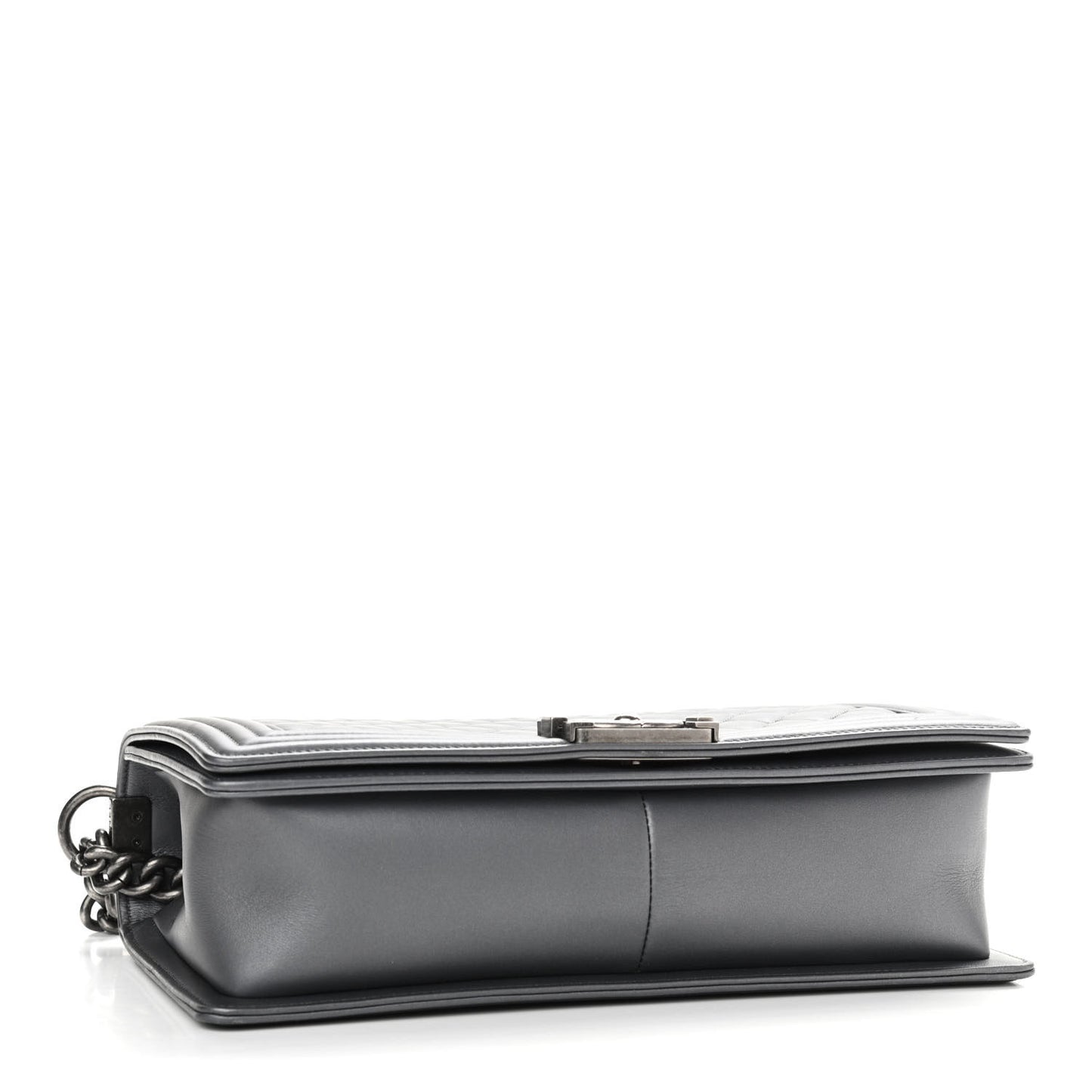 Metallic Lambskin Quilted New Medium Boy Flap Dark Silver