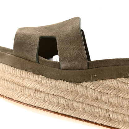 Hermes Suede Goatskin Elda Espadrille Wedge Sandals 37 Vert Toundra 10 of 11