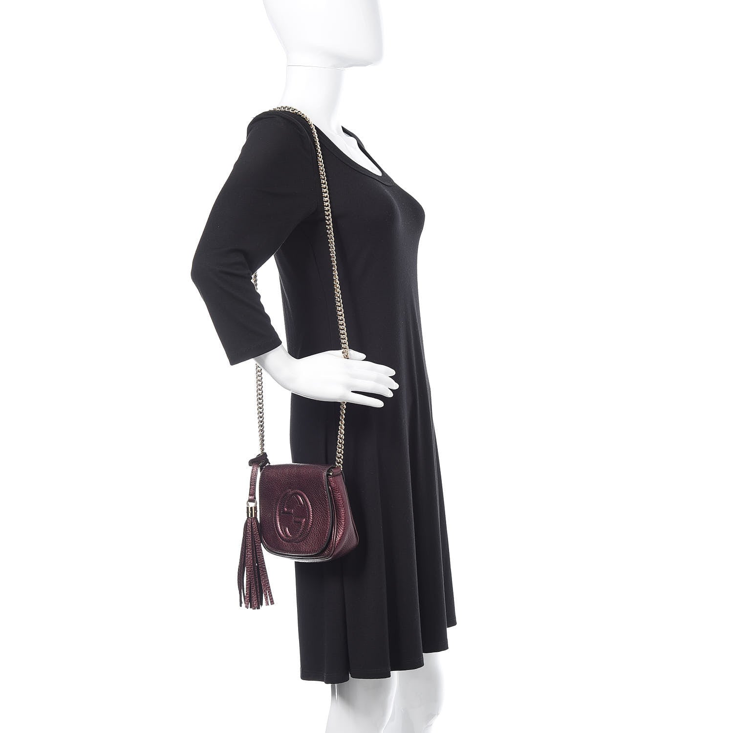 Gucci Metallic Pebbled Calfskin Small Soho Flap Crossbody Burgundy 2 of 14