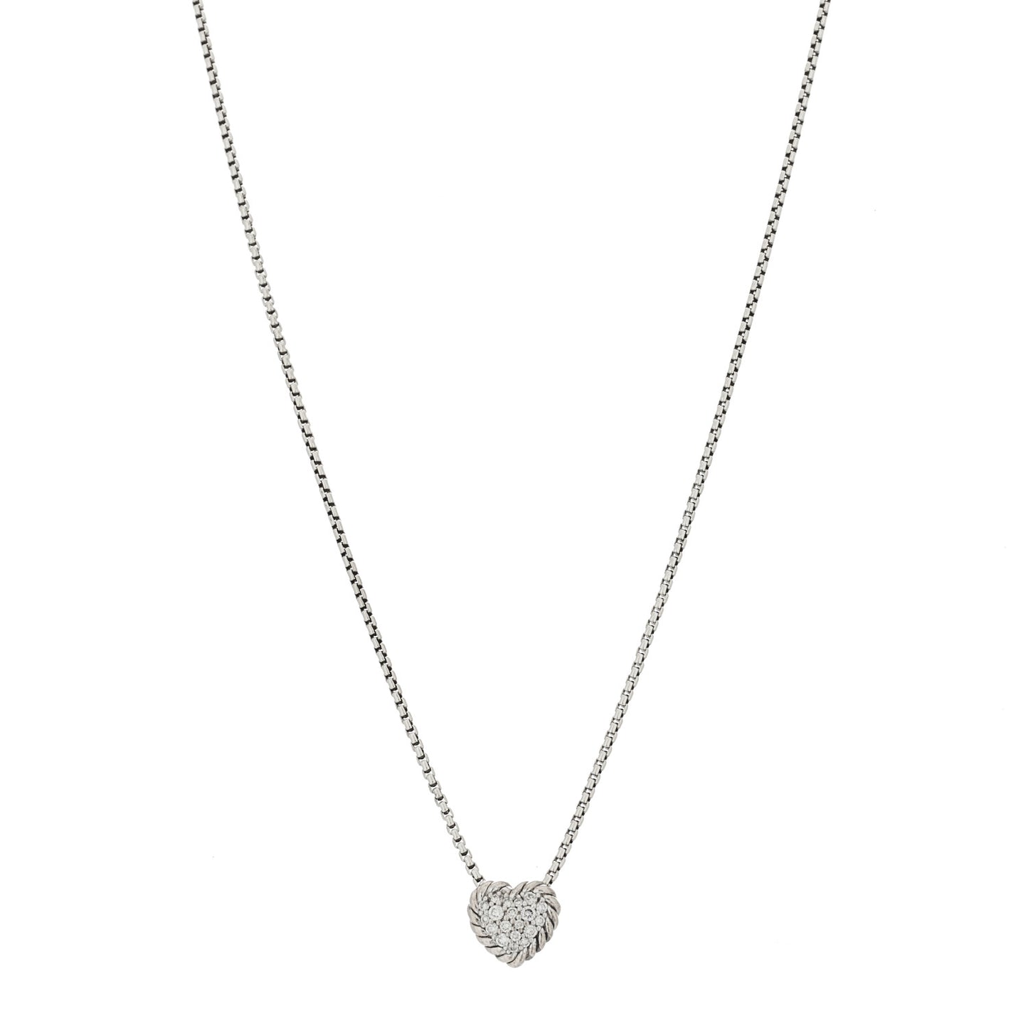 Sterling Silver Diamond Petite Pave Heart Necklace