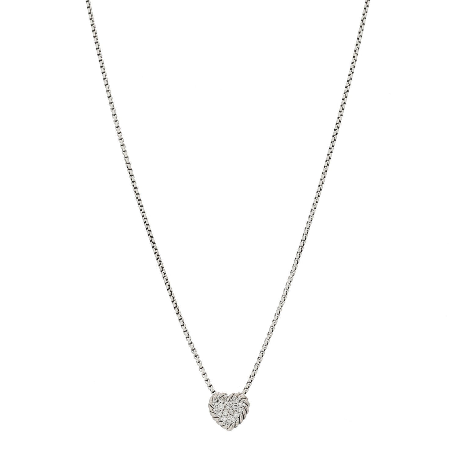 David Yurman Sterling Silver Diamond Petite Pave Heart Necklace 1 of 5
