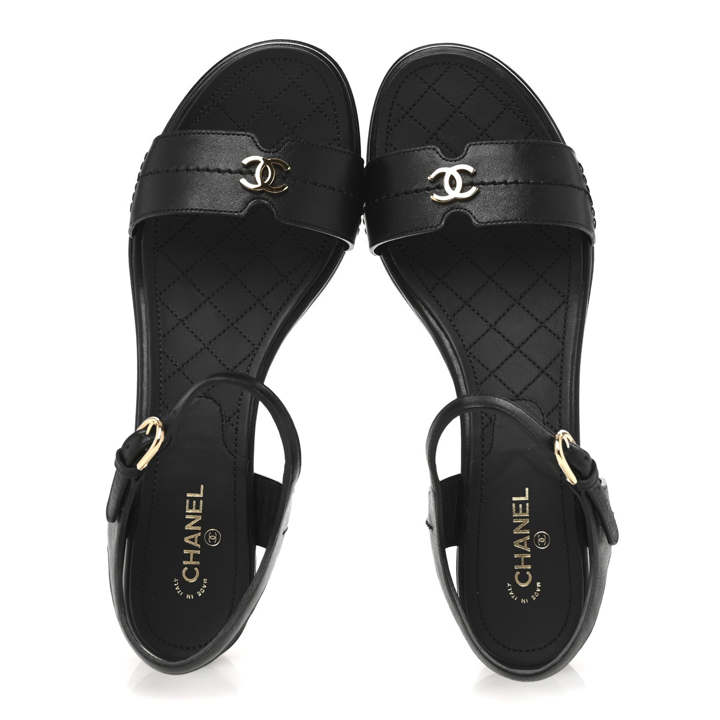 Calfskin CC Ankle Strap Sandals 40 Black