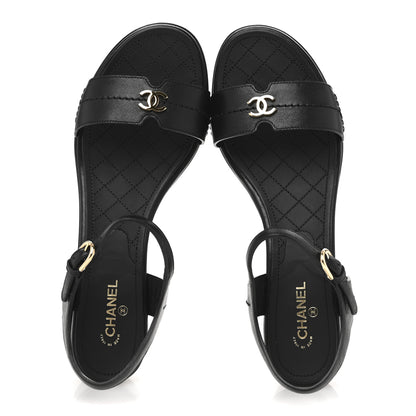 Chanel Calfskin CC Ankle Strap Sandals 40 Black 2 of 9