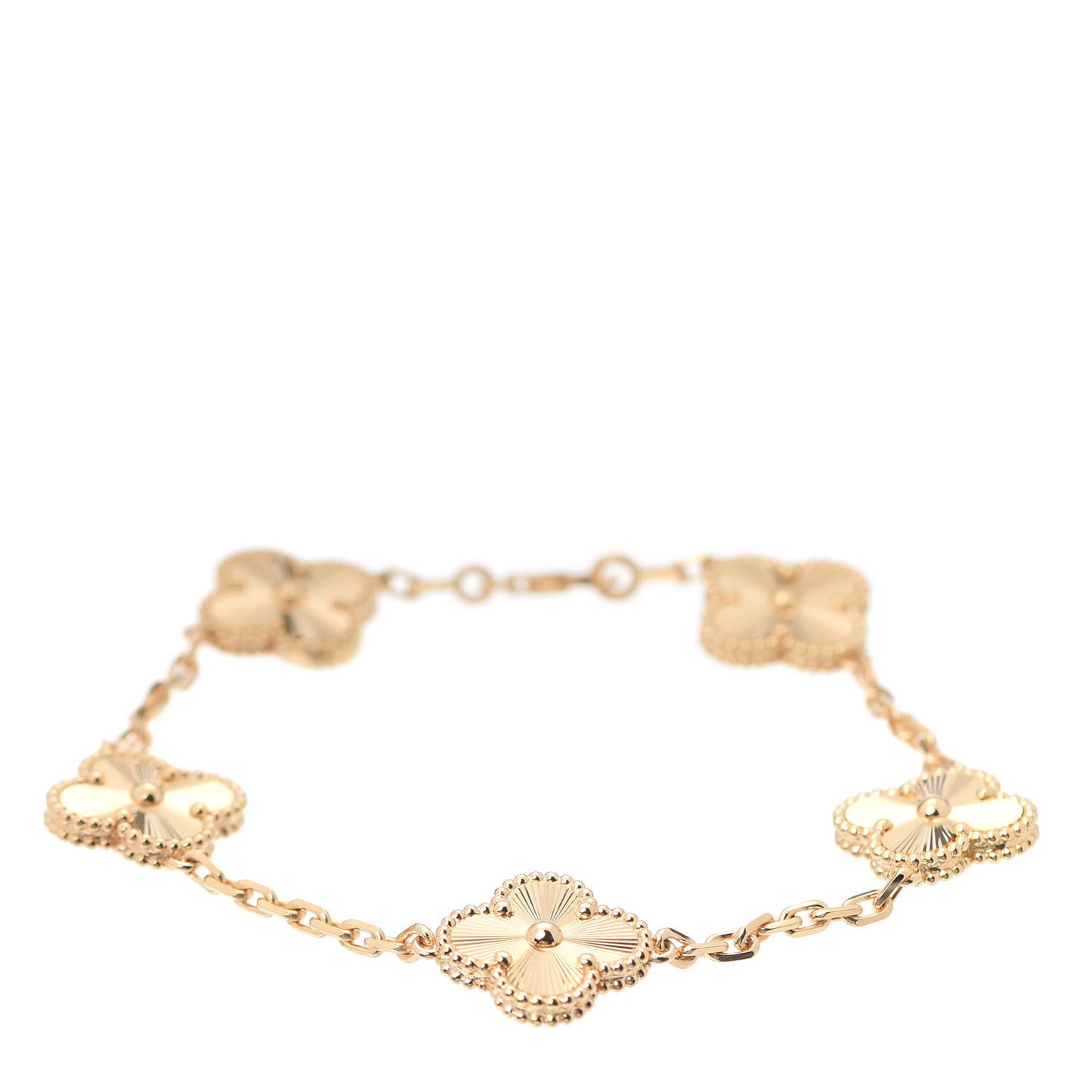 18K Yellow Gold 5 Motifs Guilloche Vintage Alhambra Bracelet