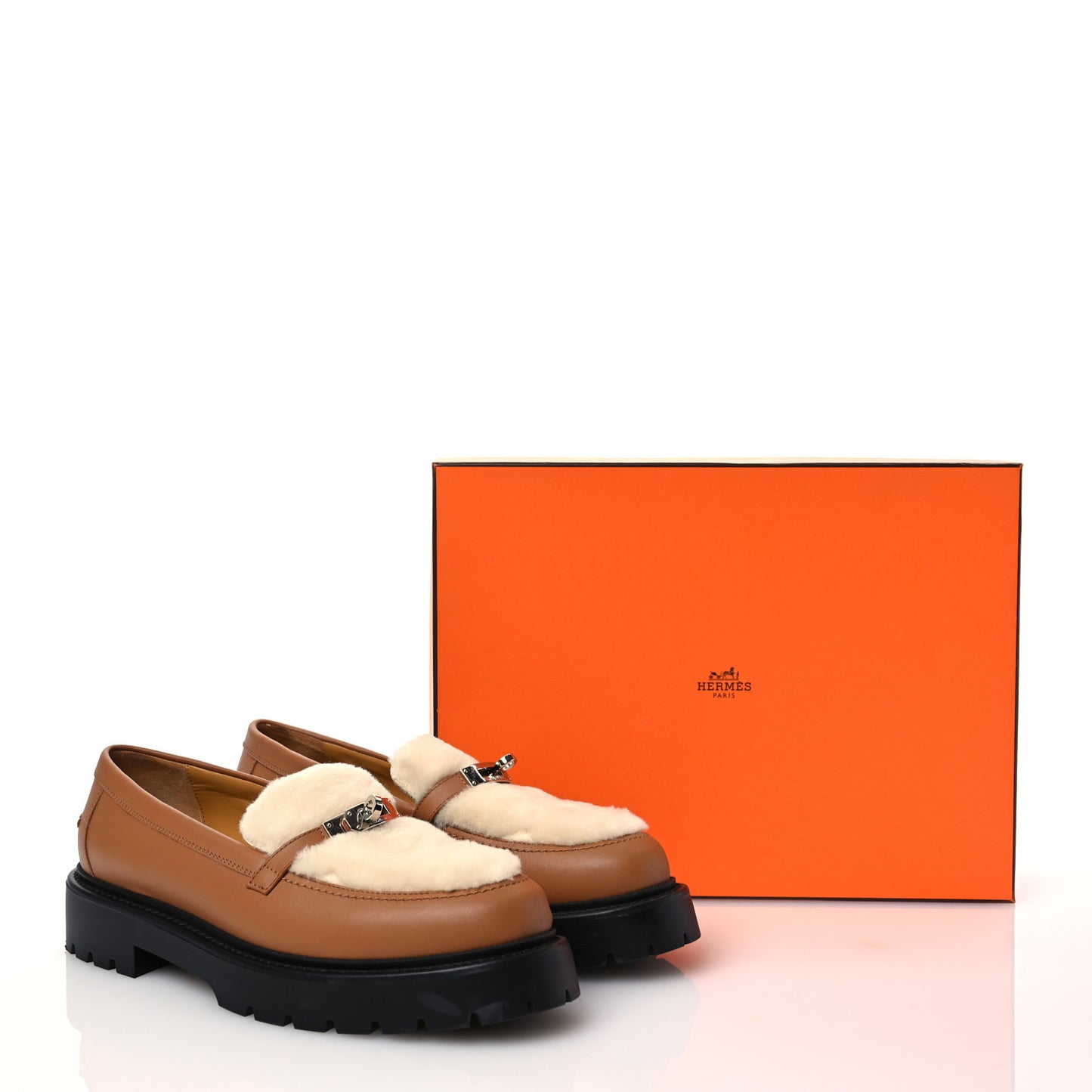 Calfskin Shearling Icone Loafers 41 Naturel Ecru