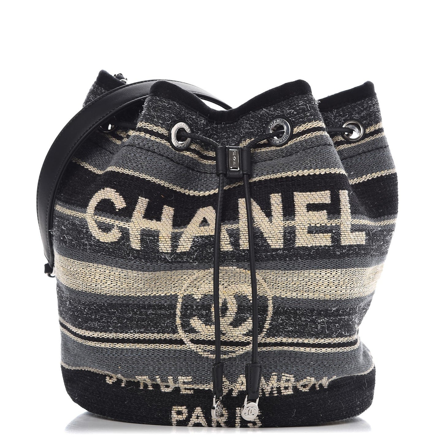 Striped Canvas Deauville Drawstring Bag Grey Black