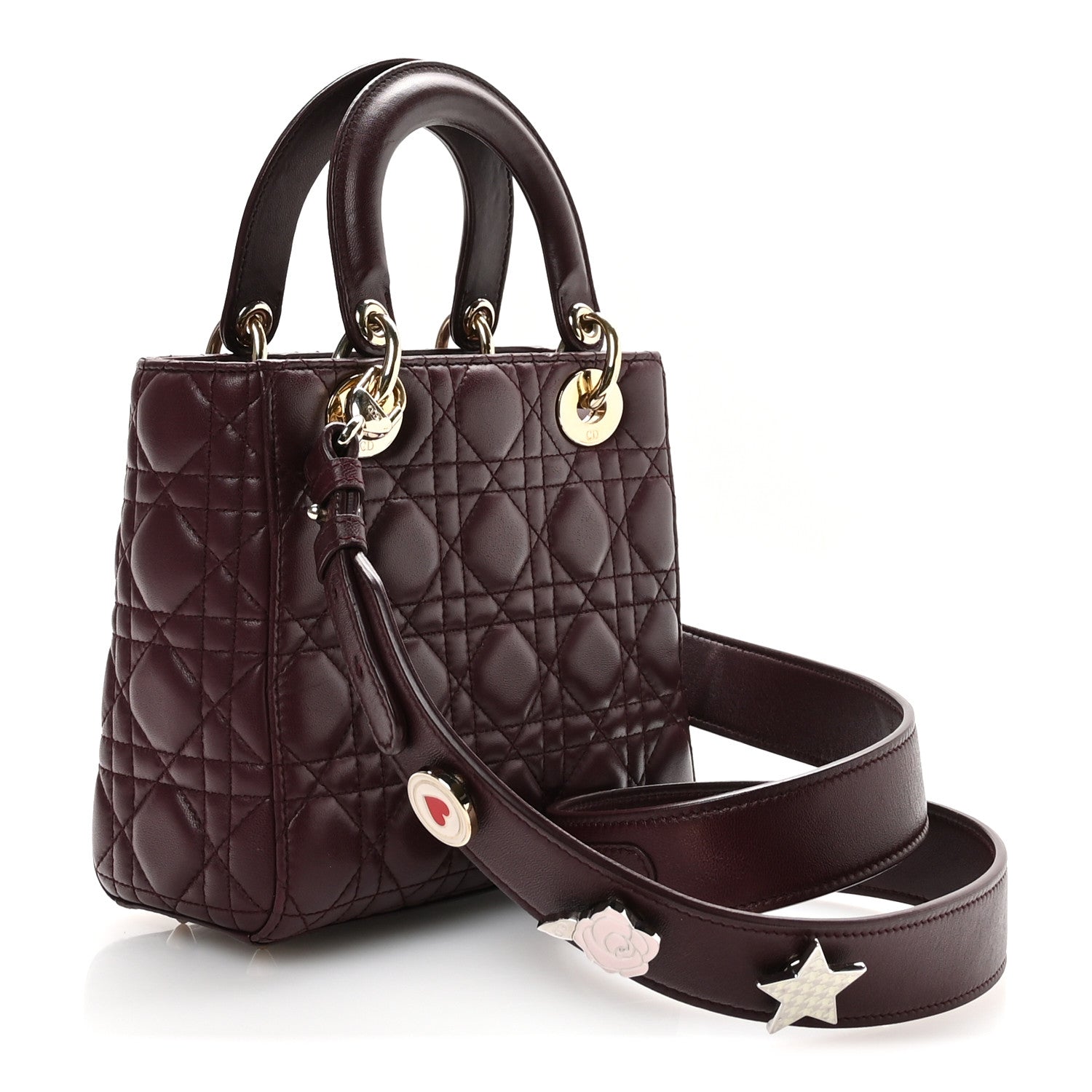 Christian Dior Lambskin Cannage Small Lucky Badges My Lady Dior Burgundy 3 of 11